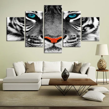 Drobė, Tapyba, Modernus 5 Vnt HD Spaudinių Sienos Meno Gyvūnų Plakatas Tigras Nuotraukas Kambarį Namų Dekoro