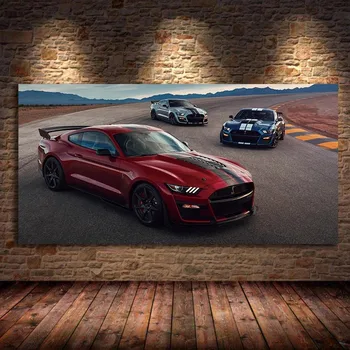 Drobė, Tapyba, Modernus Sienos Meno Superautomobilį Fords Mustang Shelby GT500 Raudonas Automobilis Nuotrauką Kambarį Dekoro Plakatai ir Spausdina
