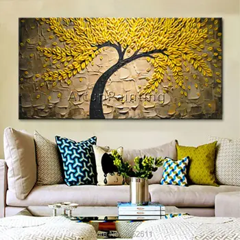 Drobė, Tapyba paletės peilis 3D tekstūros akrilo Gėlių aukso medžio, Sienos menas Nuotraukas Kambarį namuose cuadros decoracion2