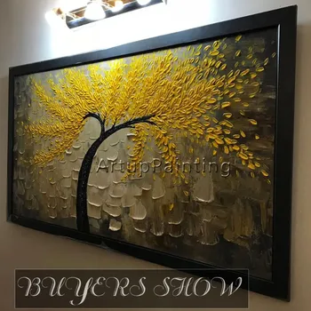 Drobė, Tapyba paletės peilis 3D tekstūros akrilo Gėlių aukso medžio, Sienos menas Nuotraukas Kambarį namuose cuadros decoracion2