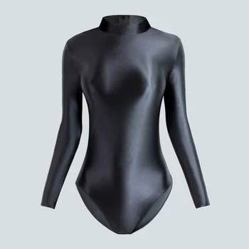 DROZENO Stora montavimo blizgus, šilkinis aukšta-šakės vientisas maudymosi kostiumėlis moterų vientisos spalvos, žemiausią T-shirt viršus su ilgomis rankovėmis