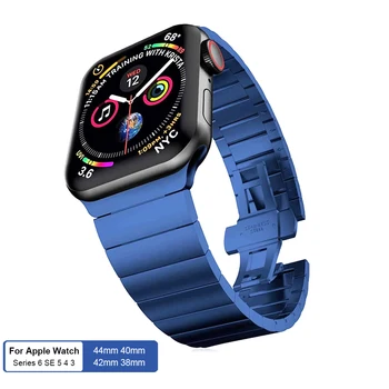 Drugelis sagtis Mėlyna Metalo Nuorodą, Apyrankę, Dirželį, Apple watch Serijos 6 5 SE 44mm 40mm Juostos iš Nerūdijančio Plieno Watchband