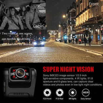 Dual Lens Car DVR HD Naktinio Matymo Brūkšnys Cam Automobilių Brūkšnys Kamera, Diktofonas 4K 2160P WIFI GPS 360 laipsnių panorama su ADAS funkcija