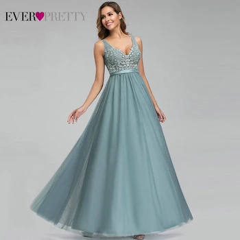 Dulkių Mėlyna Bridesmaid Dresses 2021 Kada Nors Gana Elegantiška Linija, V Kaklo Appliques Vestuvių Svečių Suknelė Vestido De Fiesta De Boda