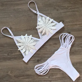 Dviejų dalių maudymosi kostiumėlis 2020 M Sexy 3D Gėlėti maudymosi Kostiumėliai, Bikini Moterims Baltą Bikini Komplektas Brazilijos Biquini Push Up Moterų Maudymosi Kostiumai