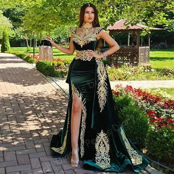 Dviejų dalių Žalios Marokas Kaftan Promenadzie Suknelė Saudo arabų vakarinę Suknelę, su Nuimamu Sijonu Undinė Aksomo Oficialią Šalies Chalatai