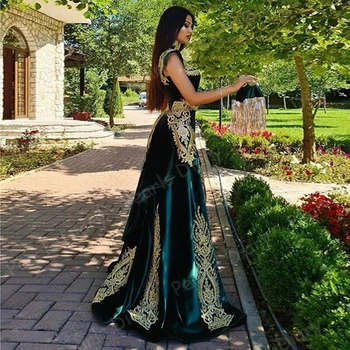 Dviejų dalių Žalios Marokas Kaftan Promenadzie Suknelė Saudo arabų vakarinę Suknelę, su Nuimamu Sijonu Undinė Aksomo Oficialią Šalies Chalatai