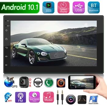 Dvigubo DIN Automobilio Radijo Android 10.1 Quad Core, 1 GB+16 GB Multimedia Vaizdo Grotuvas, 2 DIN GPS WiFi Bluetooth, AUX Auto Stereo