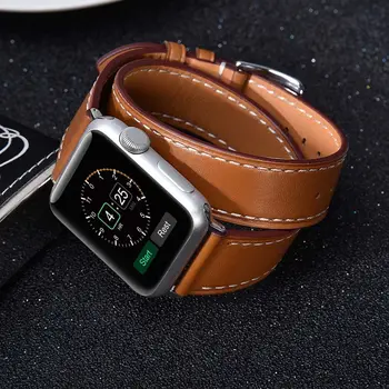 Dvigubo Kelionių Diržu, Apple watch band 44mm/40mm 42mm/38mm natūralios Odos watchband diržo apyrankę iWatch series 5 4 3 se 6 grupė