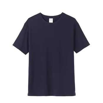 Dvigubo siūlai šukuotos medvilnės marškinėliai Kieto spalvų medvilnės trumpomis rankovėmis apvalios kaklo