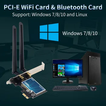 Dvigubos Juostos 1200Mbps 802.11 ac Wireless PCI-e Desktop PCI Express Wlan Wi-fi Adapteris Wi-Fi + Bluetooth 4.0 Tinklas Win7 8 10
