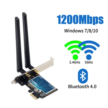Dvigubos Juostos 1200Mbps 802.11 ac Wireless PCI-e Desktop PCI Express Wlan Wi-fi Adapteris Wi-Fi + Bluetooth 4.0 Tinklas Win7 8 10