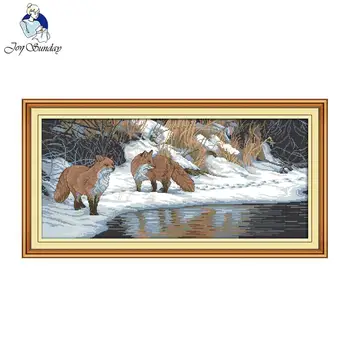 Džiaugsmas Žiemos sekmadienis fox Amatų siuvinėjimas, tapyba Kryželiu Rinkiniai Siuvinėjimui Needlepoint Rinkinys