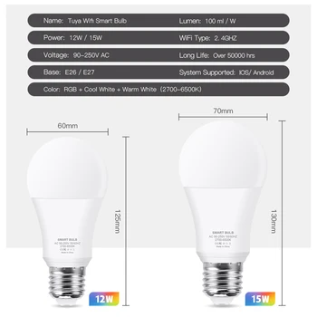 E27 Led Smart Lemputes, Wifi Balso Kontrolės Tuya programa veikia Su Alexa / 