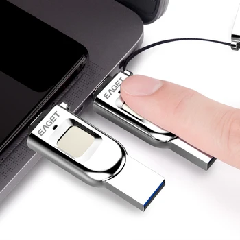 Eaget OTG pirštų Atspaudų Šifruojami C Tipas USB Flash Drive 2 In 1 Pen Diskas 128GB 64GB 32GB Aukščiausio Saugumo Pendrive Už Telefoną ir Nešiojamąjį kompiuterį