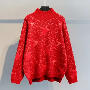 EBAIHUI Kalėdų Džemperis Moterims Star Modelis Atostogų Laisvas Megztinis Palaidinukė Plius Dydis Megztiniai Džemperiai Viršūnės