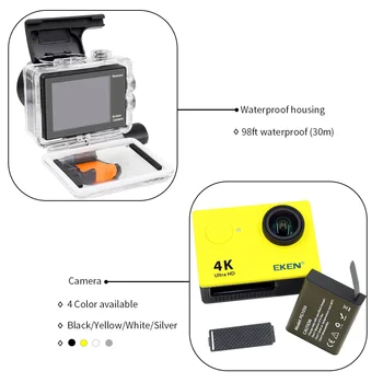 EKEN H9 H9R Veiksmų Fotoaparato 4K/30 FPS 1080p/720P 60fps/120FPS Ultra HD povandeninis Vandeniui Mini Wi-fi, Vaizdo Sporto Fotoaparatai