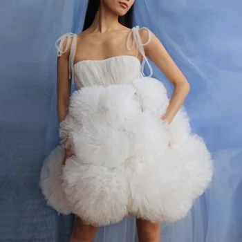 Elegantiška Baltos Spalvos, Spageti Dirželis Tiulio Promenadzie Suknelė 2020 Reljefiniai Pynimas Tutu Šalis Suknelė Tiulio Oficialią Suknelės Tiulio Suknelė Padažu