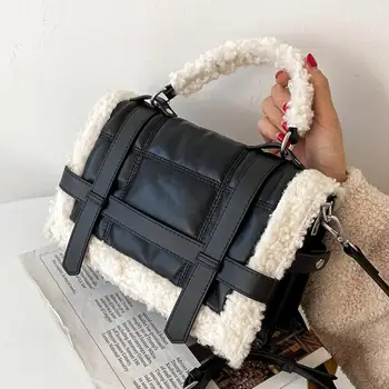 Elegantiška Moteriška Pliušinis Nešti maišą 2020 m. Žiemos Naujos Kokybės PU Oda Moterų Dizaineris Rankinės Didelės talpos Petį Krepšys