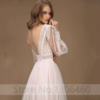 Elegantiškas A-Line Wedding Suknelė Sluoksniuotos Rankovėmis Tiulio Boho Vestuvių Chalatai Seksualus Backless Vestido De Novia Princesė Vestuvės Dress
