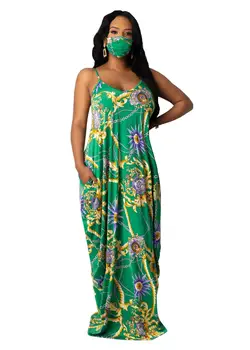 Elegantiškas Gėlių Modelio Ilgos Suknelės, Vasarą, Rudenį, Prarasti Spageti Suknelė su Sleevesless V Kaklo + Kišenės Grindų Ilgis