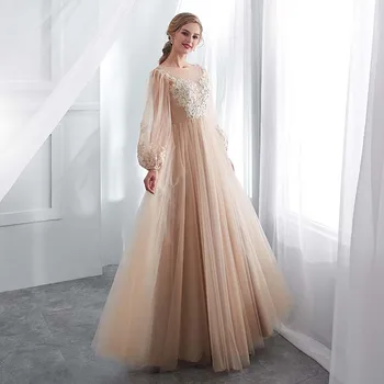 Elegantiškas Ilgas Rankoves Šampano Vestuvių Suknelės 2021 Nauja Siunta Oficialų Appliques Nėrinių Nuotakos Suknelė