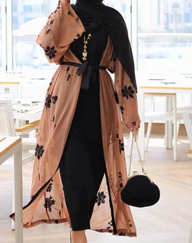 Elegantiškas Musulmonų Spausdinti Atidaryti Abaja Maxi Suknelė Moterims Kimono Ilgas Mantijas Artimųjų Rytų Ramadanas Turkijos Islamo Maldos, Moterų Hijab Juhab