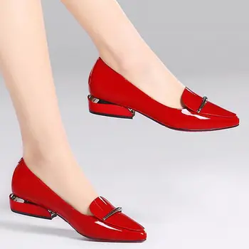 Elegantiškas raudonas Nurodė Toe Flat Bateliai Moterims Lakinės Odos Butai Mados Paslysti ant Ponios Batai lady užsivilkti baleto Office batai
