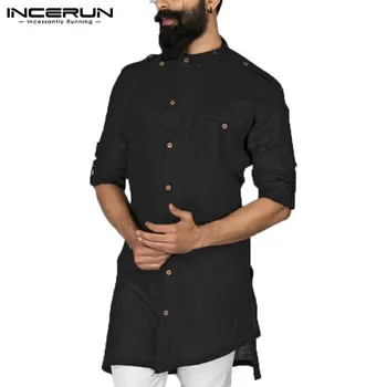 Elegantiškos 2021 Kurta Kostiumai Indijos Vyrų Drabužiai Suknelė Marškinėliai Ilgomis Rankovėmis Mygtuką, Laisvas Arabų Islamo Drabužių Chemise Pathani