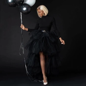 Elegantiškos Juodosios Reljefiniai Hi Low Tutu Šalies Sijonas 2021 Aukštas Žemas Tiulio Sijonas Sluoksniuotos Moterų Ilgas Sijonas Promenadzie Užsakymą