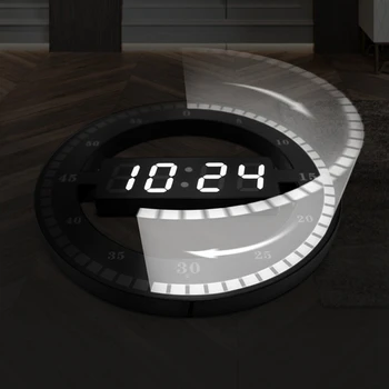 Elektroninis Laikrodis 3D Tuščiaviduriai LED Skaitmeninės Automatinio Reguliavimo Ryškumo Apvalios Namo Sienos Laikrodis Su JAV Kištuko Juodo Plastiko
