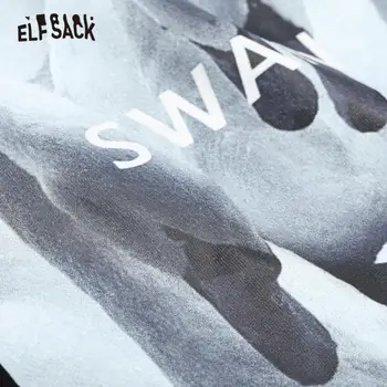 ELFSACK Black Swan Spausdinti Atsitiktinis Linijos, Negabaritinių Suknelės Moterims 2020 Metų Vasaros ELF Derliaus Balti Berankoviai korėjos Moterų Kasdien Suknelė