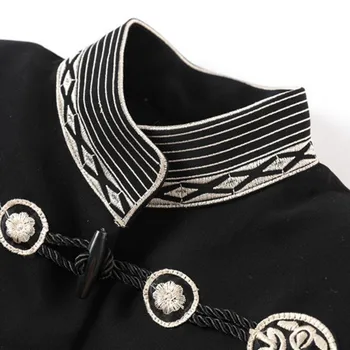 Epaulette Karinio Jūrų Laivyno Stiliaus Ilgomis Rankovėmis Sailor Apykaklės Moterys Trumpi Švarkai Mados Ragų Mygtuką Siuvinėjimo Slim Fit Moterų Outwear Paltai