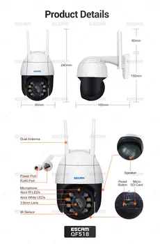 ESCAM QF518 5MP Pan/Tilt AI Humanoidų Auto Aptikimo Sekimo Saugykla Debesyje, Wi-fi IP Kamera su Dviejų krypčių Garso Naktinio Matymo