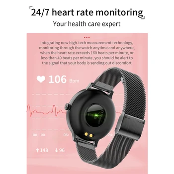 ESEED 2020 CF80 Moterų Smart Žiūrėti 1.08 colių Full touch Screen IP67 atsparus Vandeniui Širdies ritmas, Kraujo Spaudimas Smartwatch PK NY12 KW10