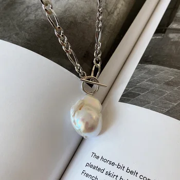 Europos Pakabukai 925 sterlingas sidabro sunkiosios pramonės baroko perlas storio grandinę karoliai Pakabukas paprasta temperamentas moterims