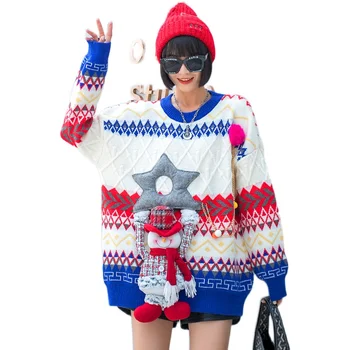 Europos stotis ponios Kalėdų džemperis 2020 m. žiemos dryžuotas Kalėdų laisvas megztinis moterims storas sunkus išorinis dėvėti megztinis