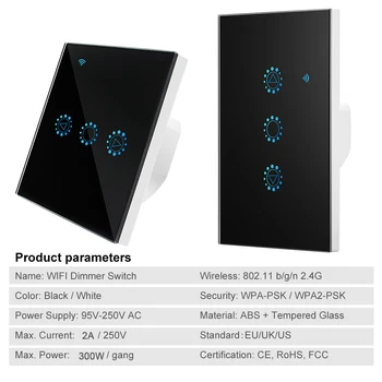 EWelink Smart stiprumą 110V, 220V AC Touch LED Šviesos Jungiklį, Wifi Mobile APP Laikas Alexa Balso Pritemdomi jungiklis jungiklis
