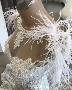 Exquisit Nėrinių Undinė Vestuvių Suknelė 2020 Prabangių Perlų Vien Kaklo Backless Bžūp Rankovėmis Vestuvių Nuotakos Suknelės vestido de noiva