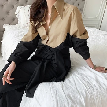 Ezgaga Office Lady Marškiniai, Elegantiškas Prancūzų Stiliaus Pavasario Turn-Žemyn Apykaklės Ilgomis Rankovėmis Priešingai Nei Prarasti Moterų Palaidinė Atsitiktinis Blusas