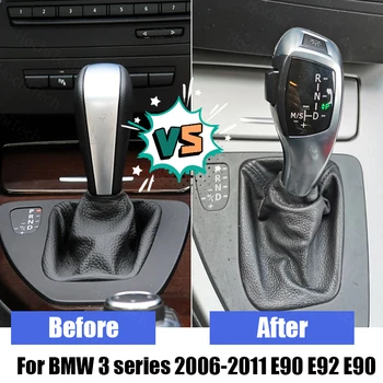 F30 Stiliaus Anglies Pluošto Juoda Sidabrinė Shifter Svirtį BMW 3 Serijos 2006-2011 E90 E90 E92 Priedai LED Pavarų Perjungimo Rankenėlės