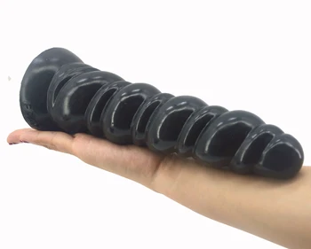 FAAK didelis silikono analinis kaištis spiralinės ilgai butt plug išeinamąją angą įdėkite įdaryti analinis dildo su siurbtuko sekso žaislai porų masturbuotis
