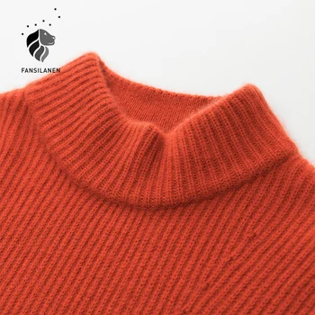 FANSILANEN Apelsinų derliaus megzti megztinis (puloveris) Moterų ilgomis rankovėmis megztinis golfo Moteris rudens-žiemos negabaritinių trikotažas