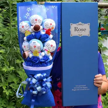 Fashio Mielas iškamša Pliušinis Žaislas Puikus Doraemon+netikrą rožės Animacinių filmų Gėlių Puokštė Kūrybos Valentino Dienos, Kalėdų dovanos