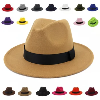 Fedora skrybėlės classic Vintage Skrybėlės moterims žiemos skrybėlę rudens lauko atsitiktinis fetrinė skrybėlė vyrų vientisos spalvos fascinator kepurės vyrų, moterų skrybėlės