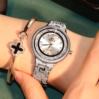 Feminino Relogio Apyrankę Moterų Laikrodis Ponios Mujer Žiūrėti Kvarco Naują Crystal Prabangos Žiūrėti Reloj 