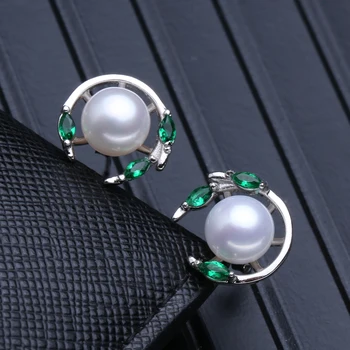FENASY 925 Sterlingas Sidabro spalvos natūralių perlų papuošalų rinkiniai moterims,Smaragdas stud auskarai,pakabukas karoliai vestuvinis žiedas rinkinys