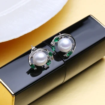 FENASY 925 Sterlingas Sidabro spalvos natūralių perlų papuošalų rinkiniai moterims,Smaragdas stud auskarai,pakabukas karoliai vestuvinis žiedas rinkinys
