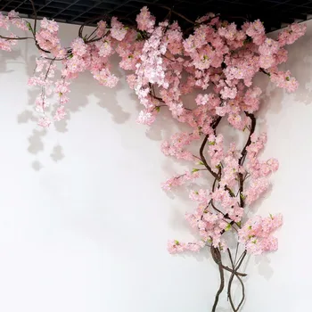 FENGRISE 2M Rožinė Sakura Gėlių Vyšnių Rotango Vestuvių Arch Gėlių, Vestuvių Fonas Dirbtinių Gėlių Vestuvių Kabinti Garliava