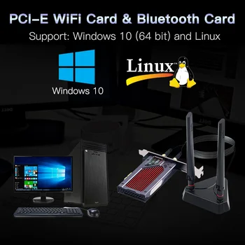 Fenvi 3000Mbps WiFi 6 PCI-E Bluetooth 5.1 Dual Band Žaidimų Belaidis PCIe Card RGB Adapteris 2.4 G/5G 802.11 AX WI-Fi Intel AX200 Wlan